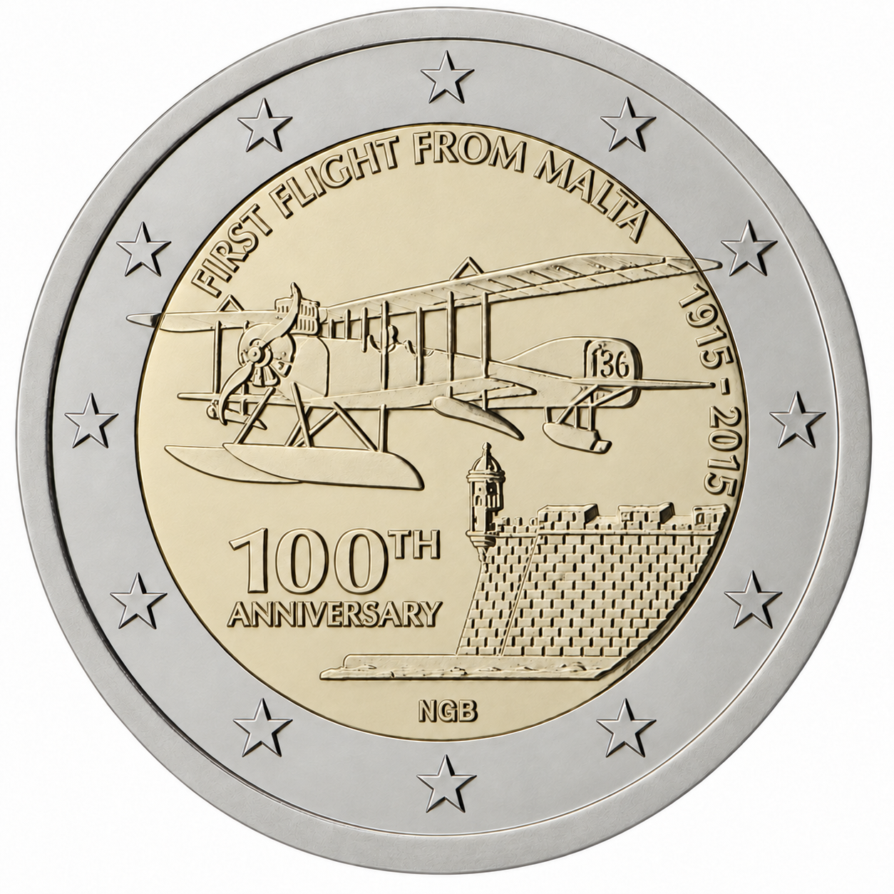 2 Euros First Flight from Malta (Uncoloured)